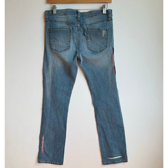 Peri A Embroidered Destroyed Low Rise Jeans Womens Size 26 Boho Ripped Denim 26 - Picture 2 of 13